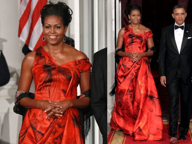 Michelle Obama Alexander Mc Queen Red Gown
